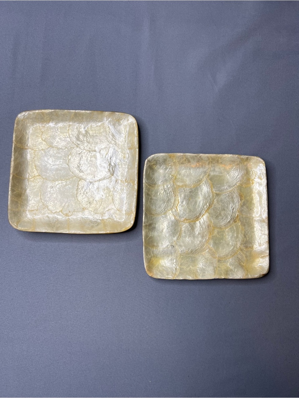 Vintage Genuine Philippine Shell Square Trinket Dishes Set of 2, 6x6 Capiz Shell